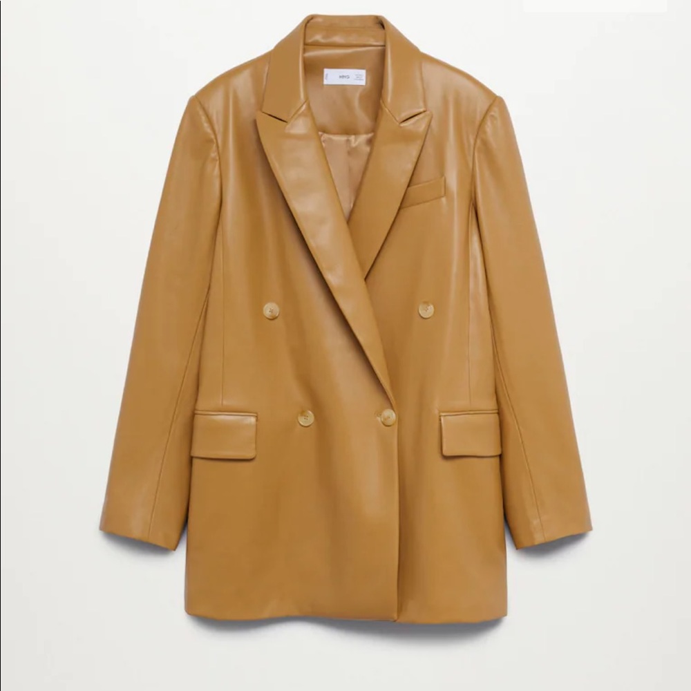 Faux Leather Double-Breasted Blazer